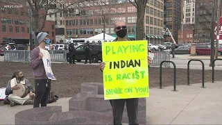 Cleveland Indians name change: Protesters gather outside Progressive Field prior to Home Opener