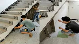 Young Man with great tiling skills -Great tiling skills -Great technique in construction PART 80.