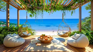 Positive Bossa Nova Jazz Music & Ocean Wave Sounds at Relaxing Tropical Beach Coffee Shop Ambience ⛱