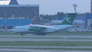 IL-76 departure after sunset with a flattened horizon Turkmenistan EZ-F427