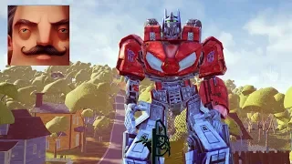 Hello Neighbor - My New Neighbor Transformers Optimus Prime Act 2 Trampoline Gameplay Walkthrough