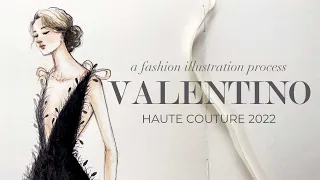 fashion illustration process: Valentino Haute Couture in watercolors