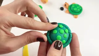 Урок лепки.Черепашка. Обучающее видео для детей. How to make a turtle  from modeling clay (play doh)