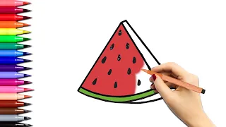 How To Draw Watermelon | Painting, Coloring for Kids, Toddlers | Learn Drawing, Coloring Basics Easy