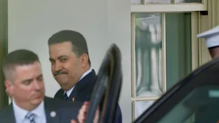 Iraqi Prime Minister Mohammed Shia' Al Sudani motorcade arrives at the White House to meet Biden.