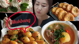 GOOD GARNISH FROM YOUNG POTATOES, SHURP SOUP, MINI FLAT AND HOMEMADE SUZMA/SUZMA🍽MUKBANG