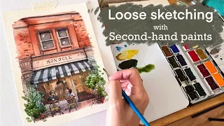 Second-hand watercolor paints | Filling watercolor pans | Loose sketch with Watercolor & Ink