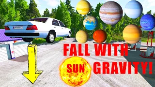 Car Gravity Test on Sun and All Planets | BeamNG Drive