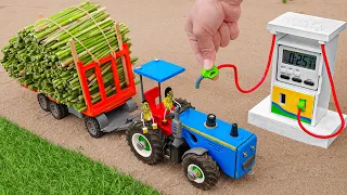 diy tractor mini petrol pump & sugarcane truck science project | dangerous tractors rescue | HP Mini