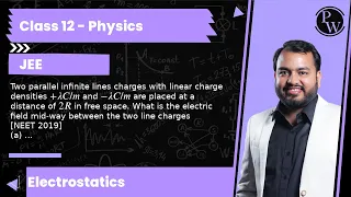 Two parallel infinite lines charges with linear charge densities +λ C / m and -λ C / m are placed...