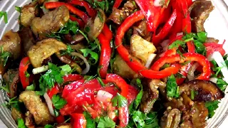 Летний салат с жареными баклажанами  Вкусный, сытный и красивый