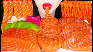 ASMR SALMON SASHIMI, FIRE NOODLES 불닭볶음면, 연어 회 먹방 MUKBANG, EATING