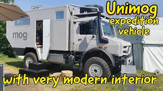 Unimog expedition vehicle with very original and contemporary internal design.