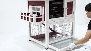 Petsfit Rabbit Hutch, Two-Story Wood Bunny Cage Indoor Outdoor with 2 Pull-Out Trays Assemble Video