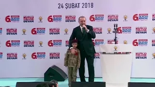 Turkish leader fails to comfort sobbing girl while giving speech