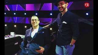 Гарик Мартиросян стыдливо прячет кружку с рекламой «Азерчая» - в эфире НТВ