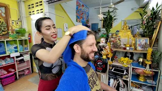 REAL TALK💈Barbershop HAIR WASHING with BEAUTIFUL THAI LADYBOY 🇹🇭 Nin Barber