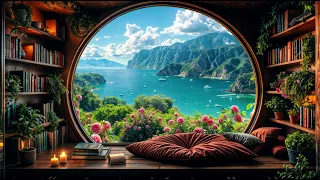 🌹Relaxing Water Sounds & Pink Roses | Cozy Reading Nook Ambience for Study & Concentration