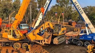 Caterpillar Excavator Machine Unloading Of the Truck With 3 Cranes // Amaizing things Restoration