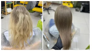 From blond to light blond, without greenery. Darkening bleached hair to match the regrown root