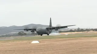 AC-130 aircraft landing captured on live television at international air show