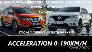 2017 RENAULT KOLEOS 2.0 DCI 175 4X4 VS 2018 NISSAN X-TRAIL 2.0 DCI 177 AWD ACCELERATION 0-190KM/H