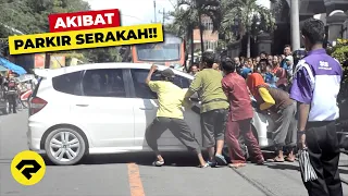 SERAKAH LAHAN PARKIR!! MOBIL HONDA JAZZ DIGINIIN WARGA!! KAPOKMU KAPAN!!