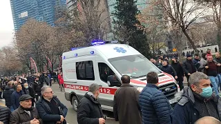 Ambulance responding doing protest in Albania.