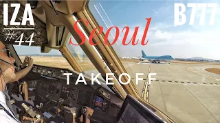 B777 TAKEOFF Seoul | 4K Cockpit View | ATC & Crew Communications