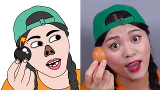 짜장면 떡볶이 먹방 Black Noodle TTeokbokki Mukbang DONA 도나 - Funny Drawing Meme
