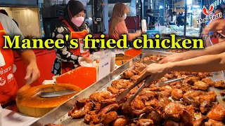 Sell ​​200 kg of fried chicken per evening on night market | Street food in Thailand. Thai Taste