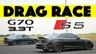 500BHP Battle! Tuned Genesis G70 3 3 vs Tuned Audi S5. Drag Race.