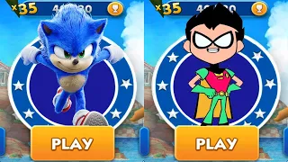 Sonic Dash vs Teen Titans Robin Run - Movie Sonic vs All Bosses Zazz Eggman Mod - All 68 Characters