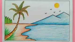 Cara Menggambar Pemandangan Pantai  - How To Draw A Scenery Of Sea Beach