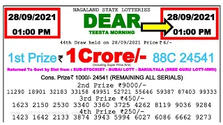 Lottery Sambad Today 1:00 PM 28/09/2021 Nagaland State Dear Lottery Result #livelotteryresult