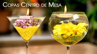 Centro de Mesa Copas con Flores Sumergidas y Velas Flotantes