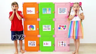 Diana and Roma open boxes with toys solving Logic Games and Activities