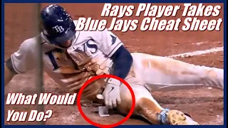 Rays Player Takes Blue Jays Cheat Sheet! Kevin Kiermaier Picks Up & Keeps Alejandro Kirk's Card.