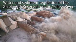 Aerial China：Water and sediment regulation of the Xiaolangdi Reservoir on the YellowRiver黃河小浪底水庫調水調沙