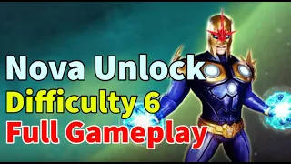 UNLOCK NOVA! Difficulty 6 Full Gameplay! How to 3 Star Unlock Nova! | MARVEL Strike Force