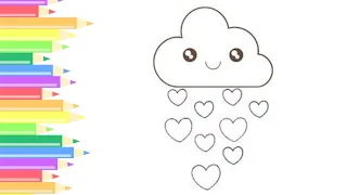 How to draw rain of hearts from cloud |kids drawing tutorial| beginners drawing for kids in school
