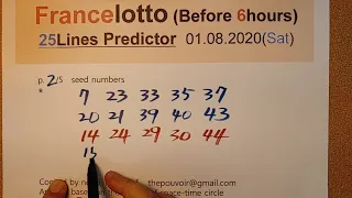 Tirage loto 1 Aout 2020 predicteur. French loto 01082020. 25 lines predictor.