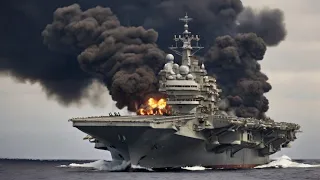 Russian Yak 141 Jet Blows Up US Aircraft Carrier Carrying Weapons Reserves for NATO in the Black Sea