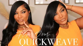 FLIP-OVER QUICK WEAVE FOR BEGINNERS|  REALISTIC RESULTS, MINIMAL LEAVE OUT!! ft. CURLS QUEEN