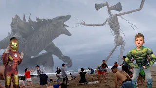 Godzilla VS Siren Head in real life 哥吉拉大戰警笛頭 Mark and Toys