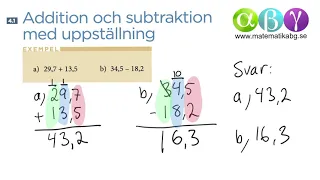 B 4.1 Addition och subtraktion med uppställning