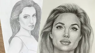 Как НАДО и как НЕ НАДО рисовать? Портрет Джоли спустя 2 года. Art motivation. Angelina Jolie.
