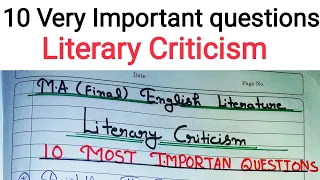 English Literature 10 Most Important Questions Literary Criticism| M.A. last year English Literature