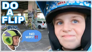 Caiden BMX Learns How To Wheelie And Does A Backflip FDR Skatepark