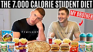 We ate my Brother's STUDENT DIET for 24 hours *7,000 CALORIES*